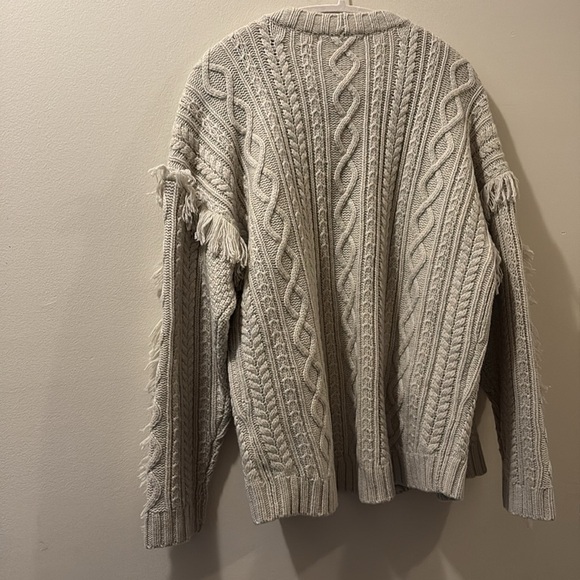 Madewell NWT chunky knit open cardigan - large - cream - fringe - pockets - Picture 5 of 7